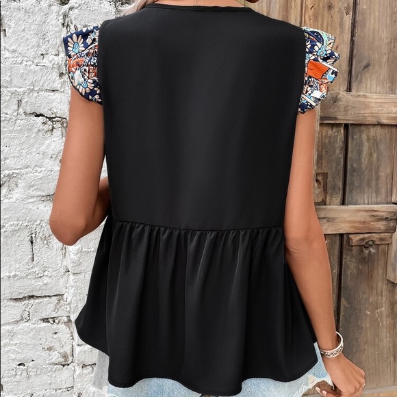 🖤 BOHO BLACK BLUE PAISLEY RUFFLE TOP! - Picture 3 of 9